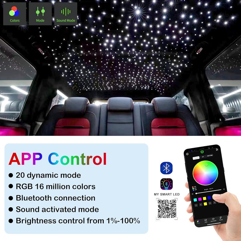 ATOKEE Store 6W Fiber Optic Light Engine for Starlight Headliner, Bluetooth App/RF Remote Control with Music Mode, Car Plug & Power Adapter, PG Connector & 3 Drill Bits - Image 4